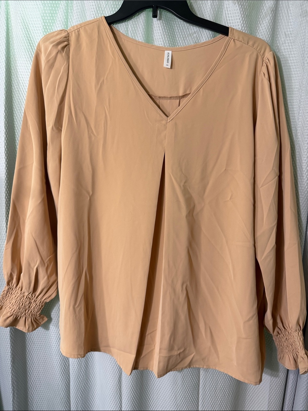 V-Neck Puff Sleeve Blouse in Light Beige